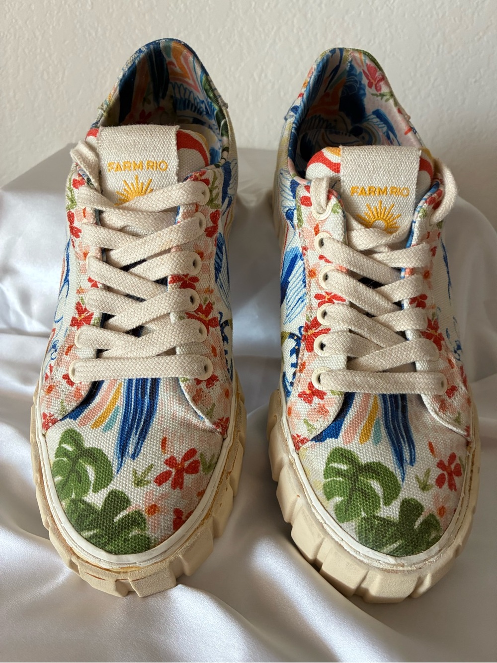 FARM Rio Kids Canvas Sneakers in Cream with Green, Blue & Orange Floral Print